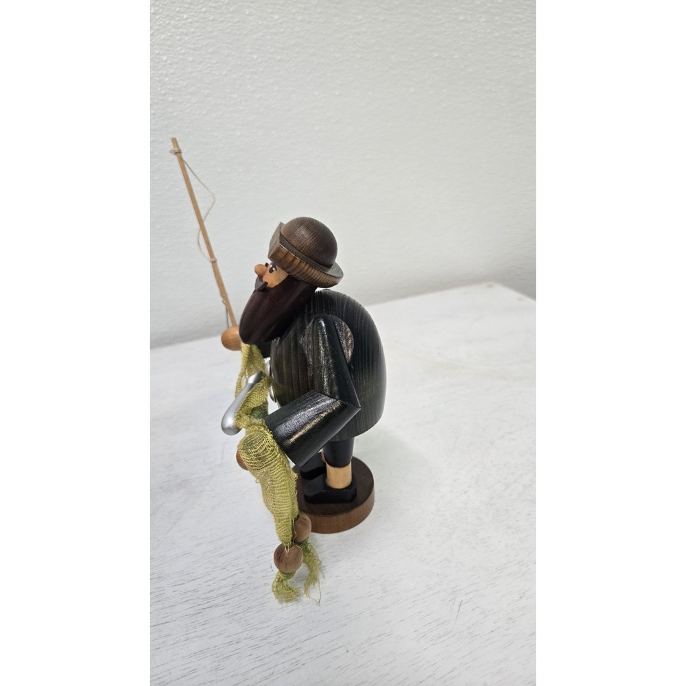 Vintage Erzgebirge Christmas German Smoker Fisherman Wood Incense Figurine - Picture 4 of 6
